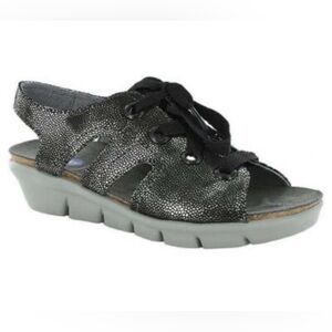 Wolky Women's Arena Black Metallic Nubuck Leather Lace-Up Sandals EU 37 US 6/6.5